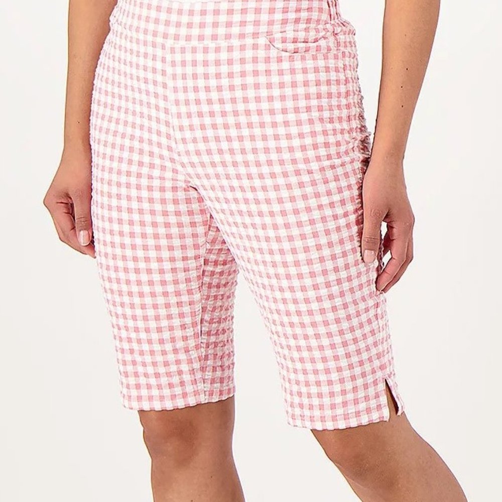 Denim & Co. Striped Knit Seersucker Pull On Shorts with Pockets Size XL New